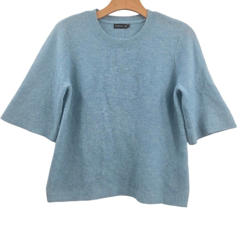 Stockh LM Tove Knitted Short Sleeve SweaterTee Light Blue Short Sleeve Fuzzy